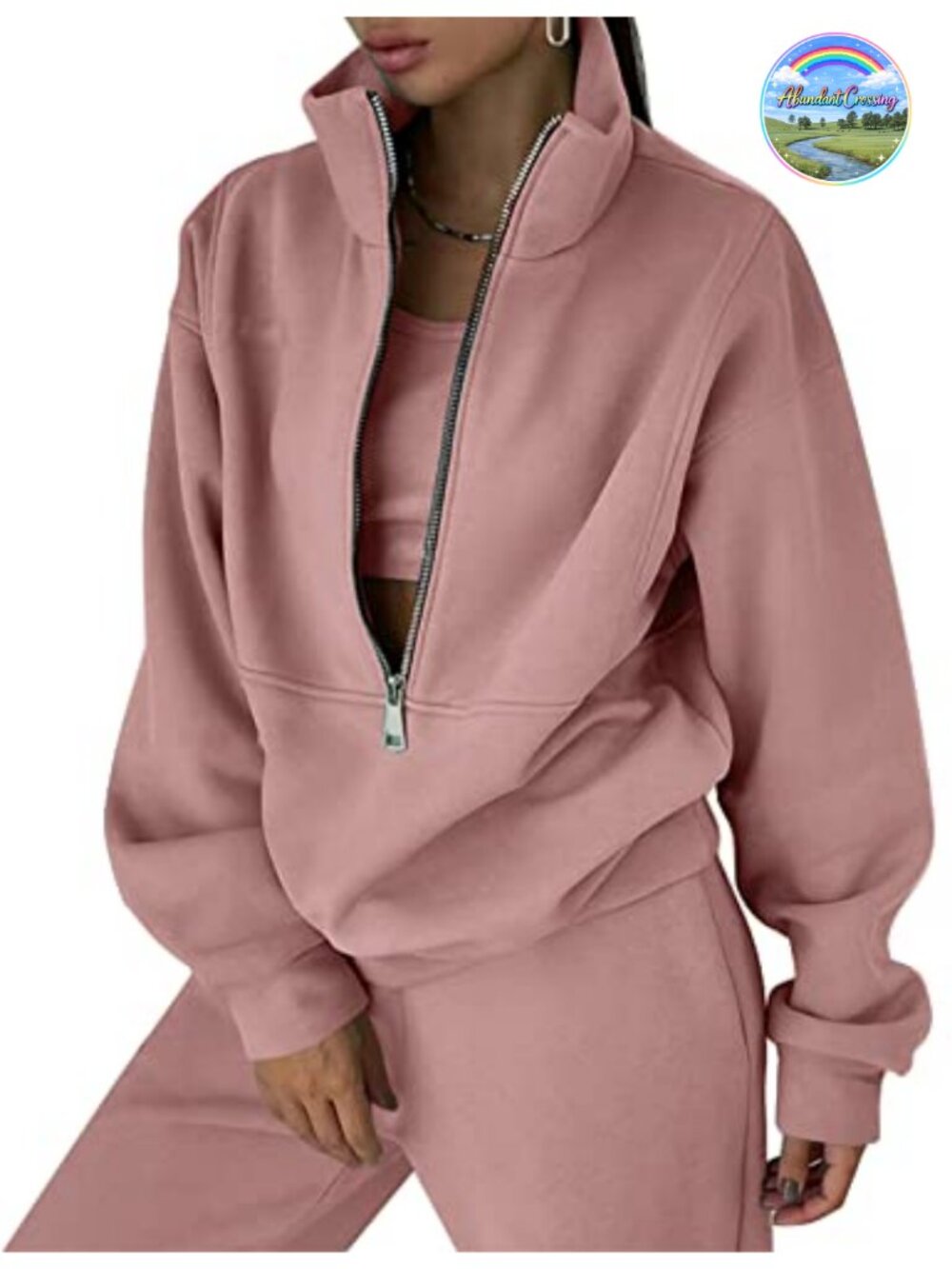 Women's Fleece 2 Piece Outfit Sweatsuit Half Zip Pullover Tracksuit Set